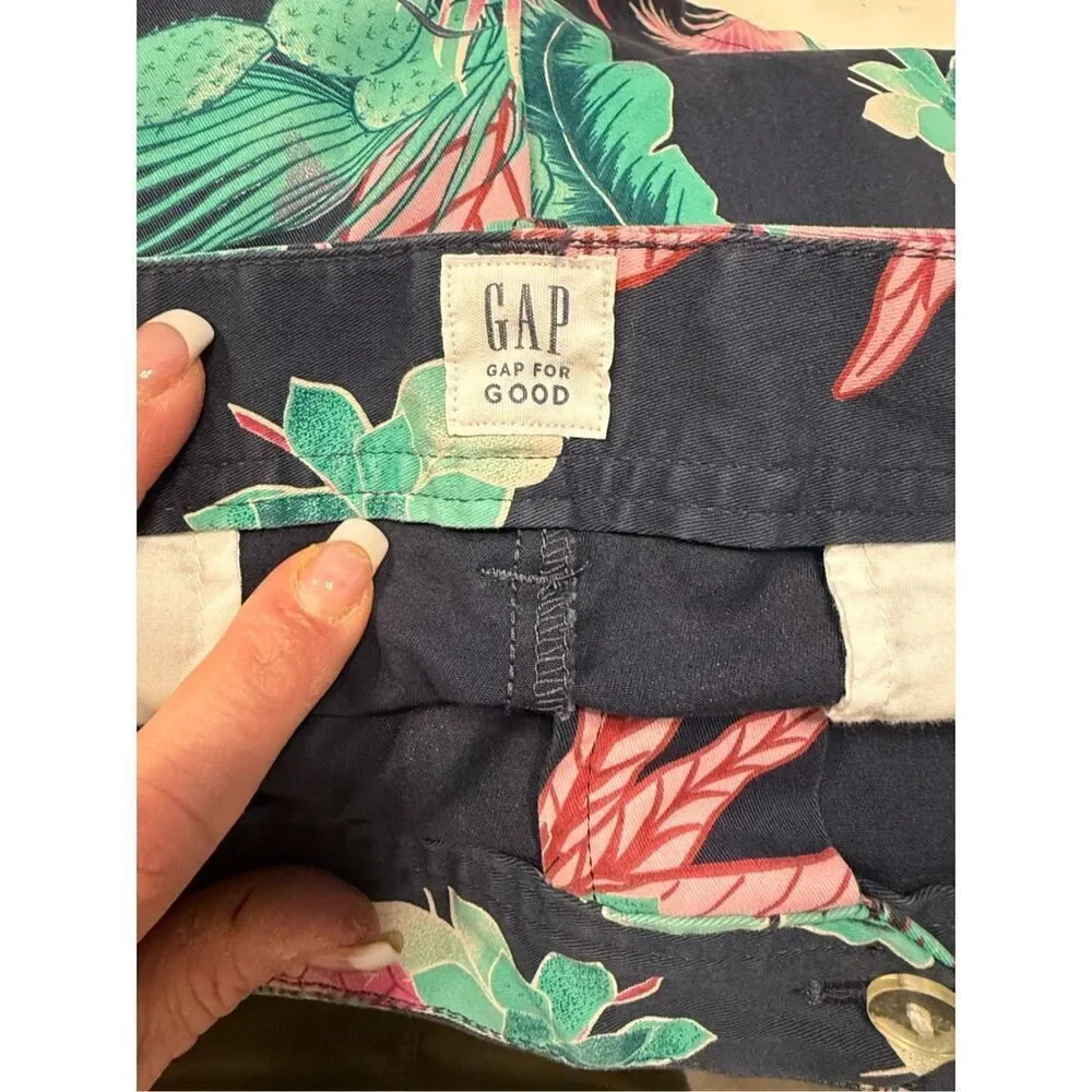 Gap City Short Navy Pink Tropical Floral Sz. 12 Mid Rise Vacation Summer